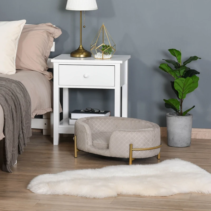 PawHut Huisdierenbank hondenbank kattenbank zacht rugleuning metalen poten grijs