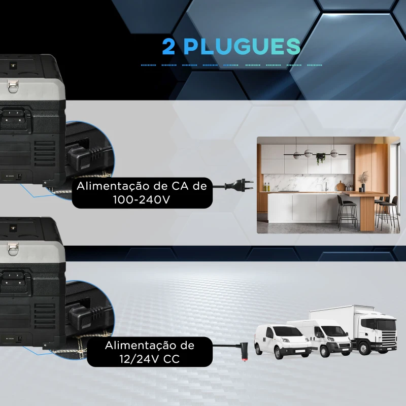 Outsunny Geleira Elétrica de Compressor Portátil 35L Geleira de Carro CC 127/24V até -20℃ com Ecrã LED Tátil e 2 Alças Laterais 60x40x44cm Preto