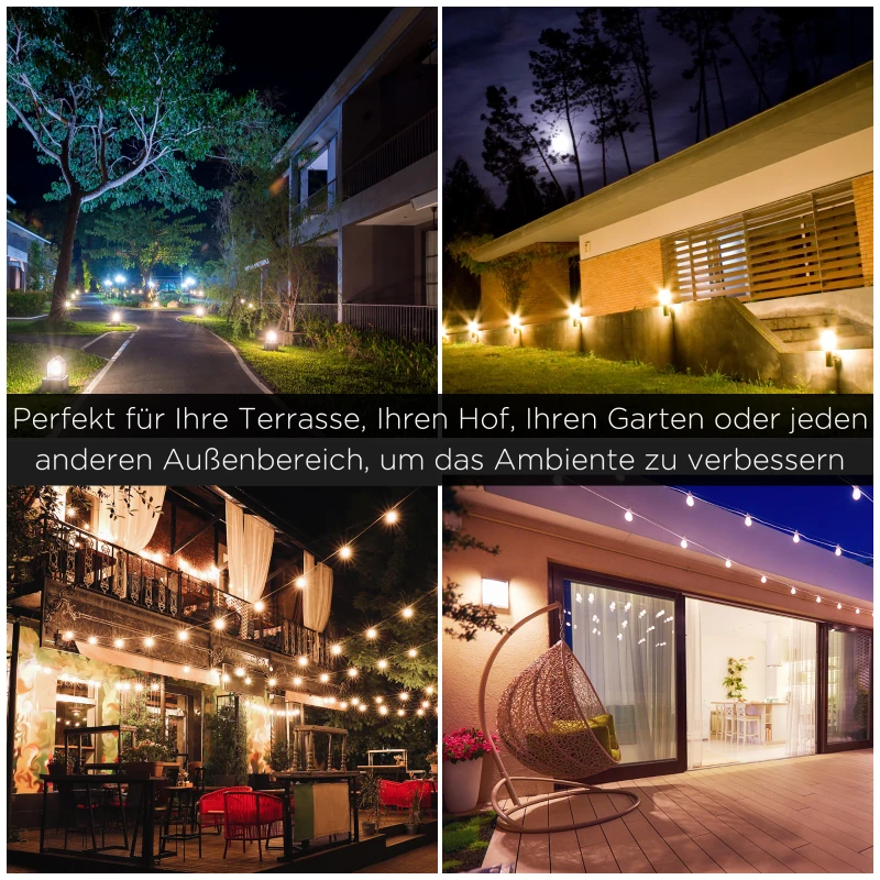 Outsunny Wandleuchte Wandlampe Terrassenleuchte Gartenlampe mit Lichtsteuerung Solarbetrieben Pavillon Zelt Outdoor Gartenbeleuchtung Schwarz 23 x 26 x 47 cm