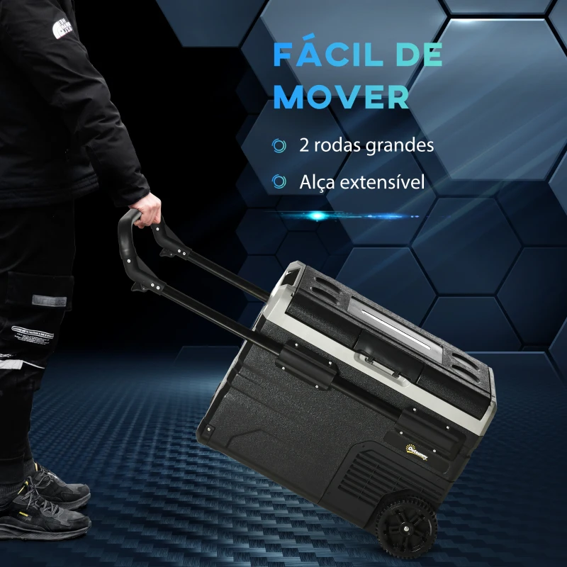 Outsunny Geleira Elétrica de Compressor Portátil 40L Geleira de Carro CC 12V/24V até -20℃ com Ecrã LED Tátil Alça Retrátil e Rodas 71,1x46x44 cm Preto
