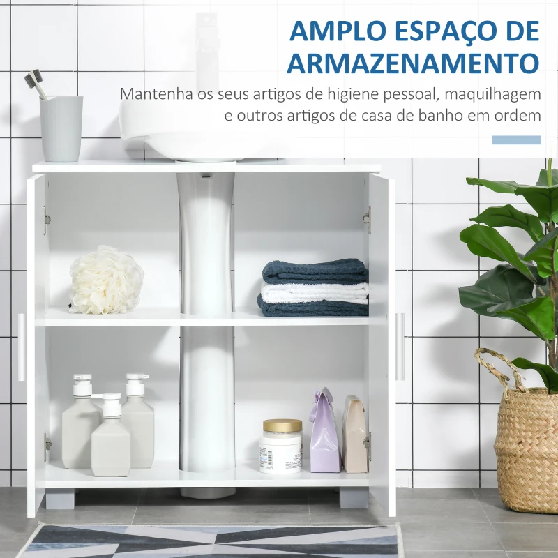 kleankin Móvel para Lavatório Pousar Armário Casa de Banho de Madeira com 2 Portas e Prateleira Interior Ajustável Moderno 60x30x60cm Branco