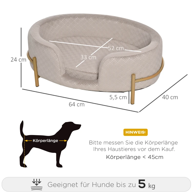 PawHut Huisdierenbank hondenbank kattenbank zacht rugleuning metalen poten grijs