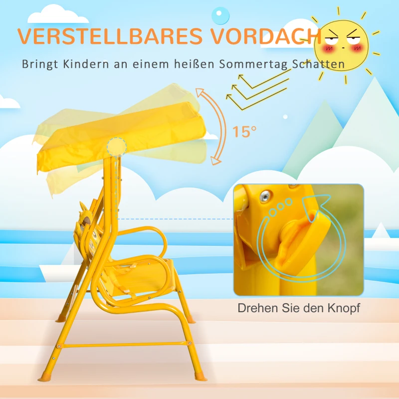 Outsunny kinderschommelstoel met dak voor 3-6 jaar geel 110 x 74 x 113 cm