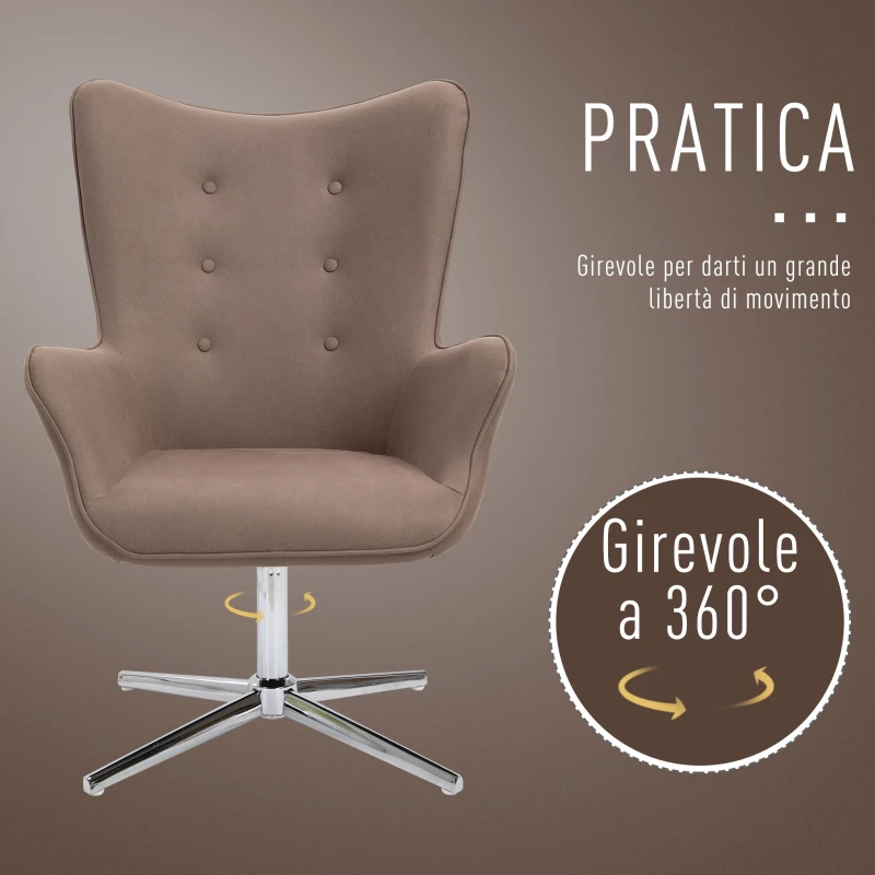 HOMCOM Poltrona Girevole 360° da Ufficio o Studio, Design Vintage con Braccioli e Imbottitura, Scamosciata, 71 x 74 x 106cm