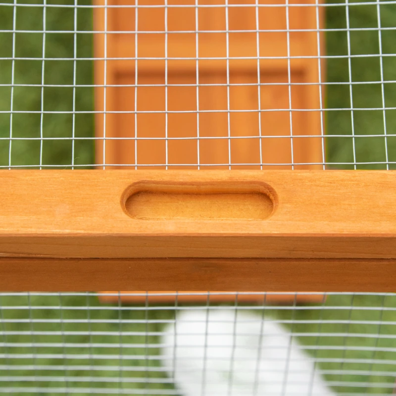 Pawhut Coelheira de Madeira Exterior de 2 Níveis com Teto 2 Áreas Bandeja 2 Portas Janela e Rampa 157,4x53x93,5 cm Madeira Natural