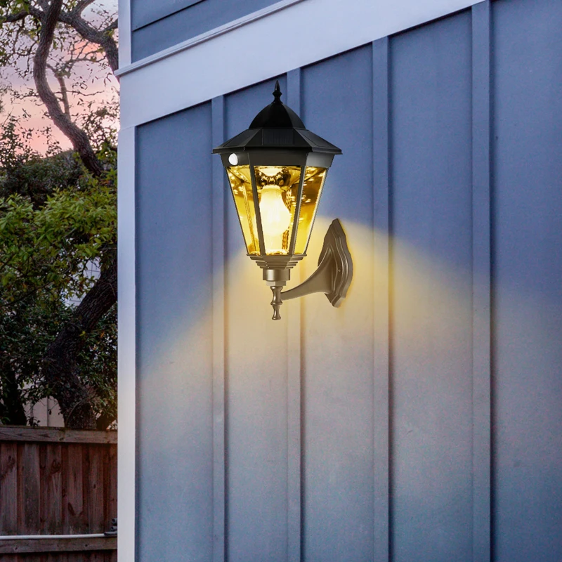 Outsunny Wandleuchte Wandlampe Terrassenleuchte Gartenlampe mit Lichtsteuerung Solarbetrieben Pavillon Zelt Outdoor Gartenbeleuchtung Schwarz 23 x 26 x 47 cm