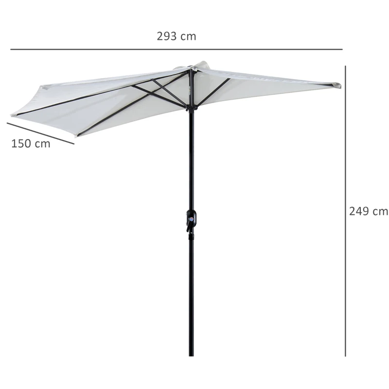 Outsunny PARASOL OGRODOWY ALUMINIOWY Z KORBKĄ PÓŁKOLISTY kremowy