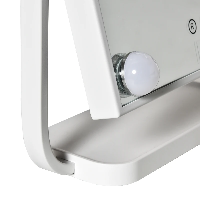 HOMCOM Espelho de Maquilhagem Espelho de Mesa com 12 Luzes LED 3 Temperaturas de Cores Ecrã Tátil Ajustável e Função de Memória para Dormitório Casa de Banho 32,8x11x47,4cm Branco
