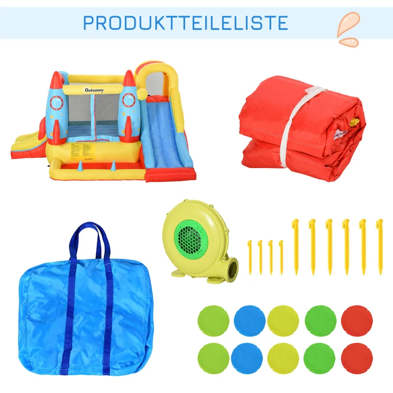 Outsunny Opblaasbaar springkasteel met glijbaan springkasteel speelkasteel met blazer voor 4 kinderen