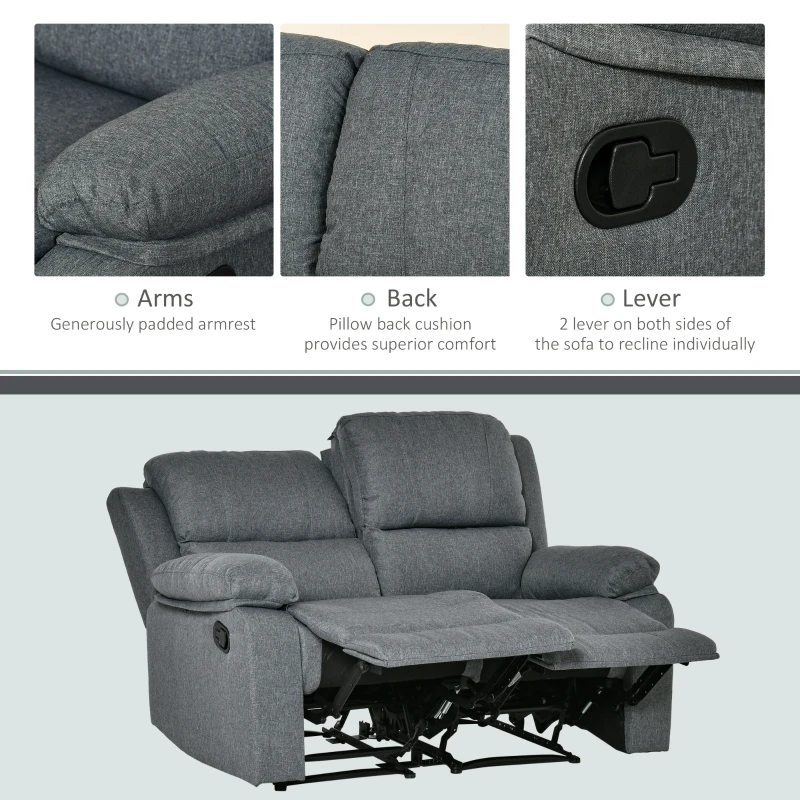 HOMCOM Double Seat Reclining Loveseat Recliner PU Faux Leather Pullback Control with Footrest-Dark Grey