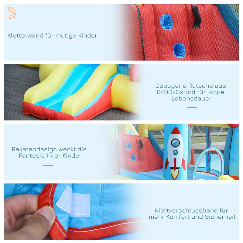 Outsunny Opblaasbaar springkasteel met glijbaan springkasteel speelkasteel met blazer voor 4 kinderen