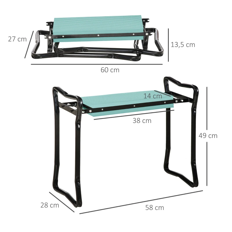 Outsunny Kniebank für Gartenarbeit Klappbarer Gartenhocker Gartenbank Kniehilfe bis 150 kg EVA-Schaumstoff Stahl Dunkelgrün 58 x 28 x 49 cm