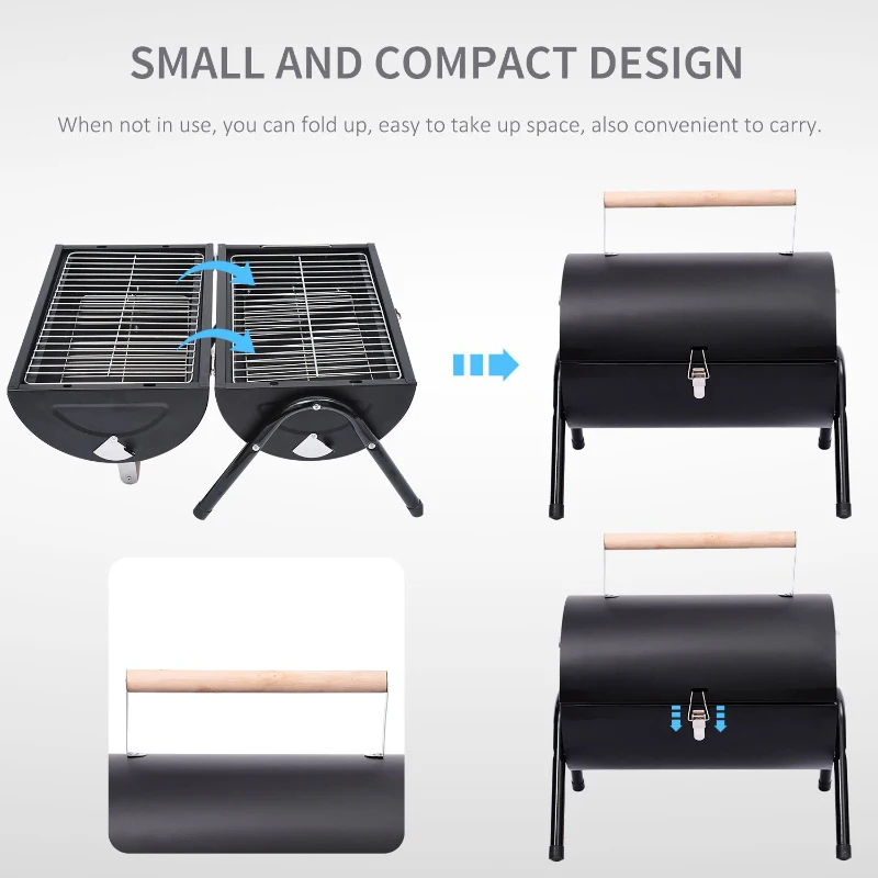 Outsunny Portable Folding Charcoal BBQ Grill Outdoor Tabletop Barbecue Grill Easy to Carry for Garden Camping Picnic Party