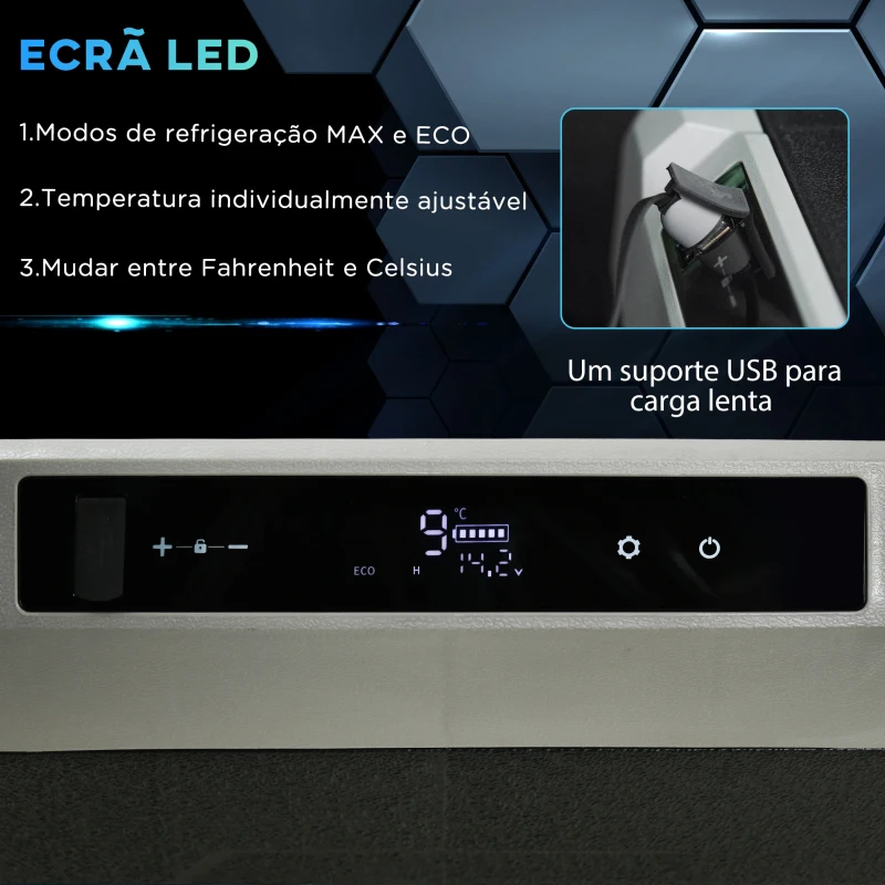 Outsunny Geleira de Compressor Portátil 60L Geleira de Carro CC 12V/24V até -20℃ com Ecrã LED Tátil Alça Retrátil e Rodas 71,1x46x57,1 cm Preto