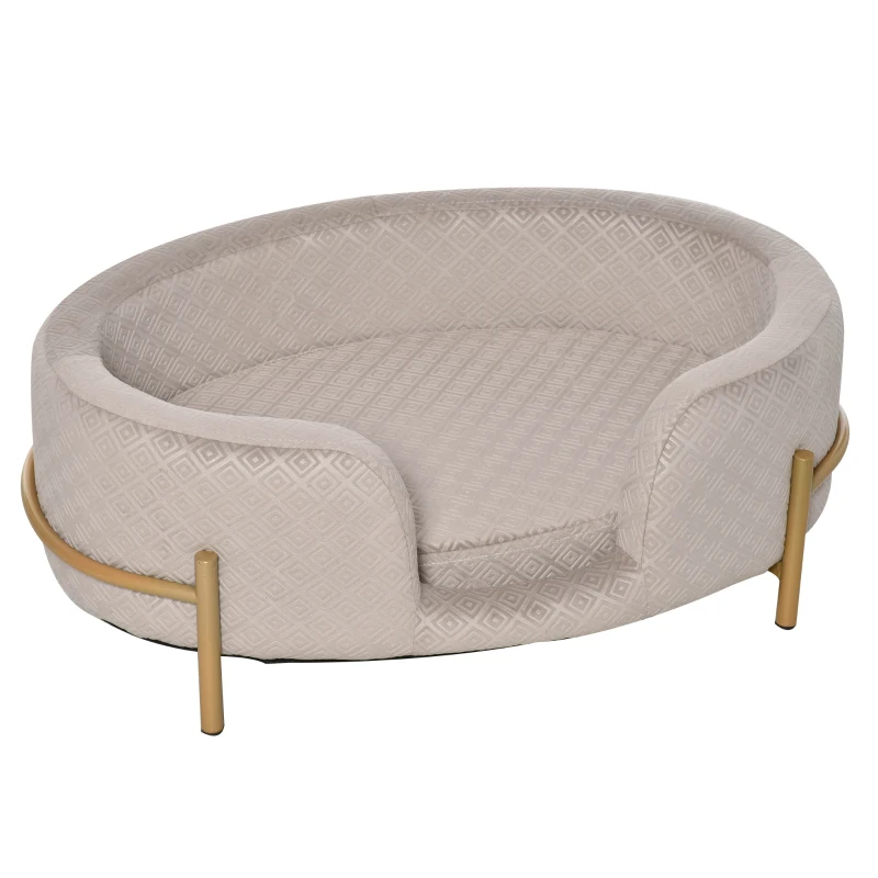 PawHut Huisdierenbank hondenbank kattenbank zacht rugleuning metalen poten grijs