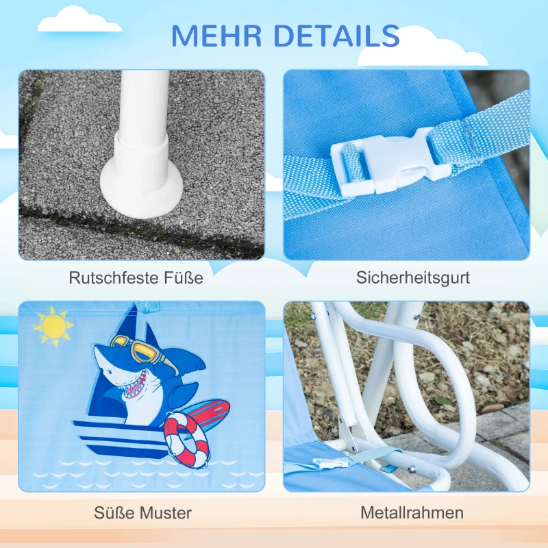 Outsunny huśtawka dziecięca z dachem 2-osobowa huśtawka dla dzieci z regulowanym daszkiem przeciwsłonecznym huśtawka ogrodowa dla dzieci w wieku 3–6 lat metal kolor niebieski 110 x 74 x 113 cm