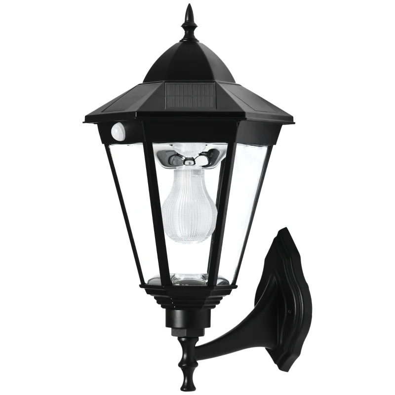 Outsunny Wandleuchte Wandlampe Terrassenleuchte Gartenlampe mit Lichtsteuerung Solarbetrieben Pavillon Zelt Outdoor Gartenbeleuchtung Schwarz 23 x 26 x 47 cm
