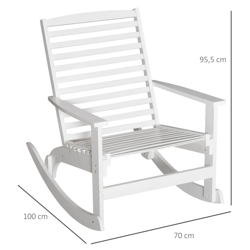 Ogrodowy fotel bujany Outsunny fotel relaksacyjny fotel na biegunach sklejka bambusowa kolor biały 70 x 100 x 95,5 cm