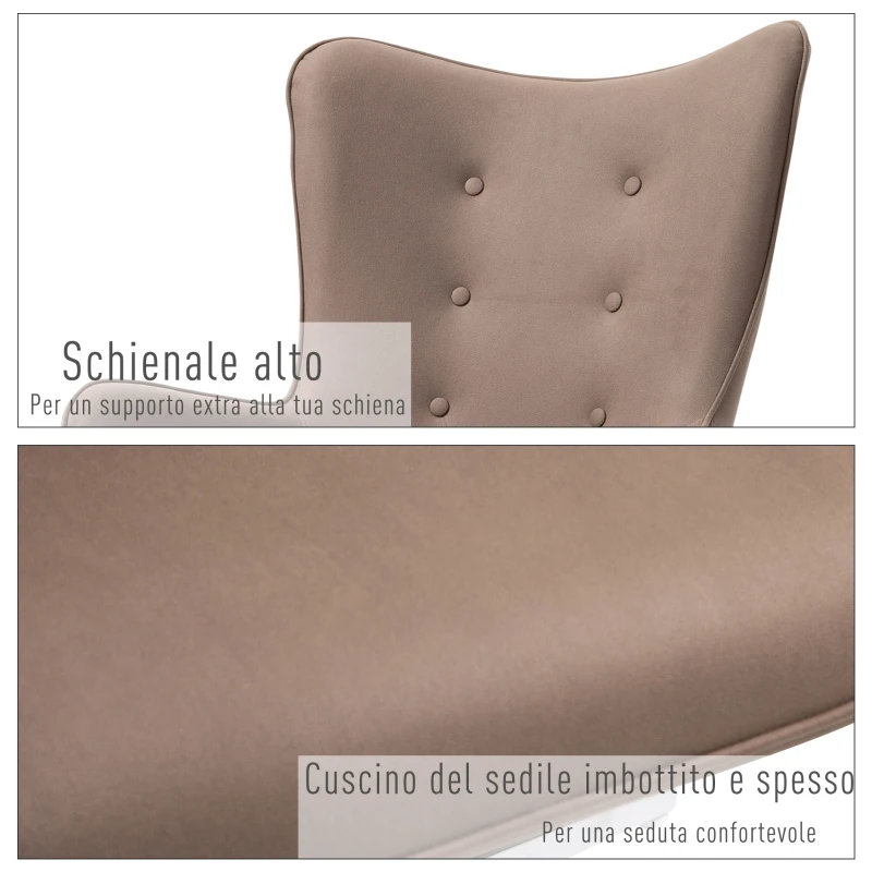 HOMCOM Poltrona Girevole 360° da Ufficio o Studio, Design Vintage con Braccioli e Imbottitura, Scamosciata, 71 x 74 x 106cm