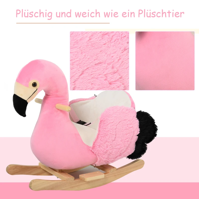 HOMCOM Schommelpaard met veiligheidsgordel schommelspeelgoed flamingo handgrepen pluche