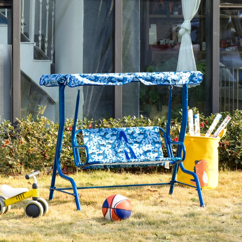 Outsunny Kinderschommel speeltuin schommel tuin steiger buiten 3-8 jaar metaal blauw