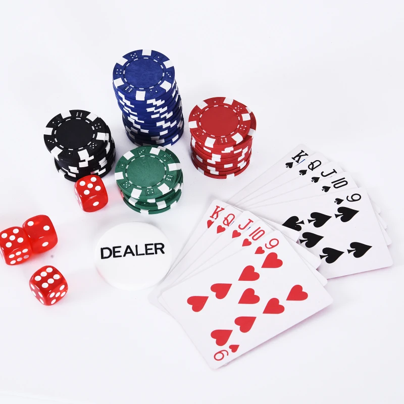HOMCOM Mala de Poker Profissional com 200 Fichas Jogo de Poker  com Maleta de Alumínio 5 Dados 2 Baralhos de Cartas e 1 Ficha de Dealer 29,5x20,5x6,5cm Multicor