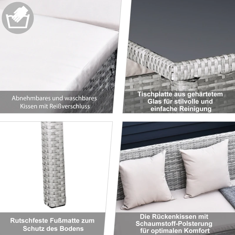 Outsunny 5-częściowy zestaw mebli ogrodowych, rattan zestaw wypoczynkowy, metal, szary