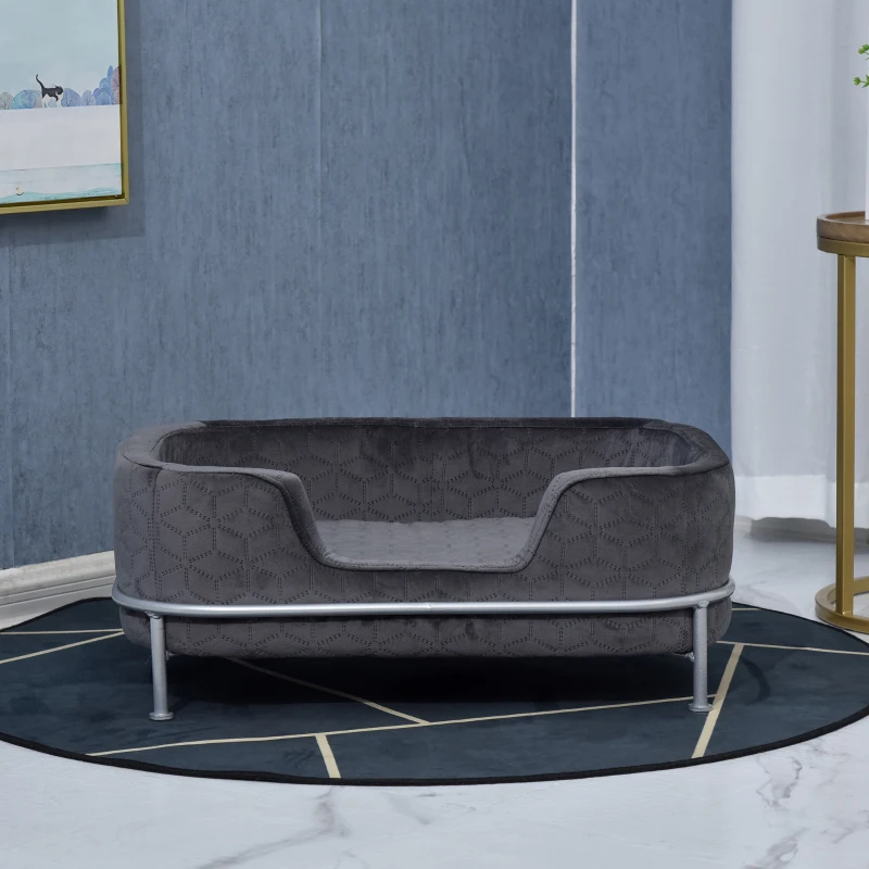 PawHut Hondenbank met rugleuning huisdierenbank met metalen poten hondenbed kattenbank