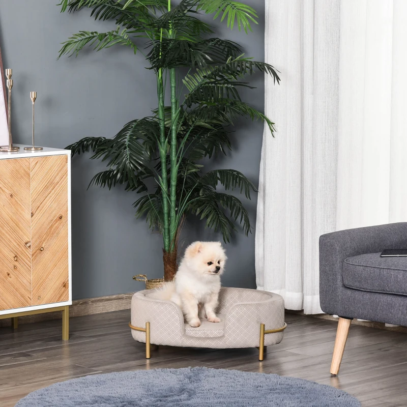 PawHut Huisdierenbank hondenbank kattenbank zacht rugleuning metalen poten grijs