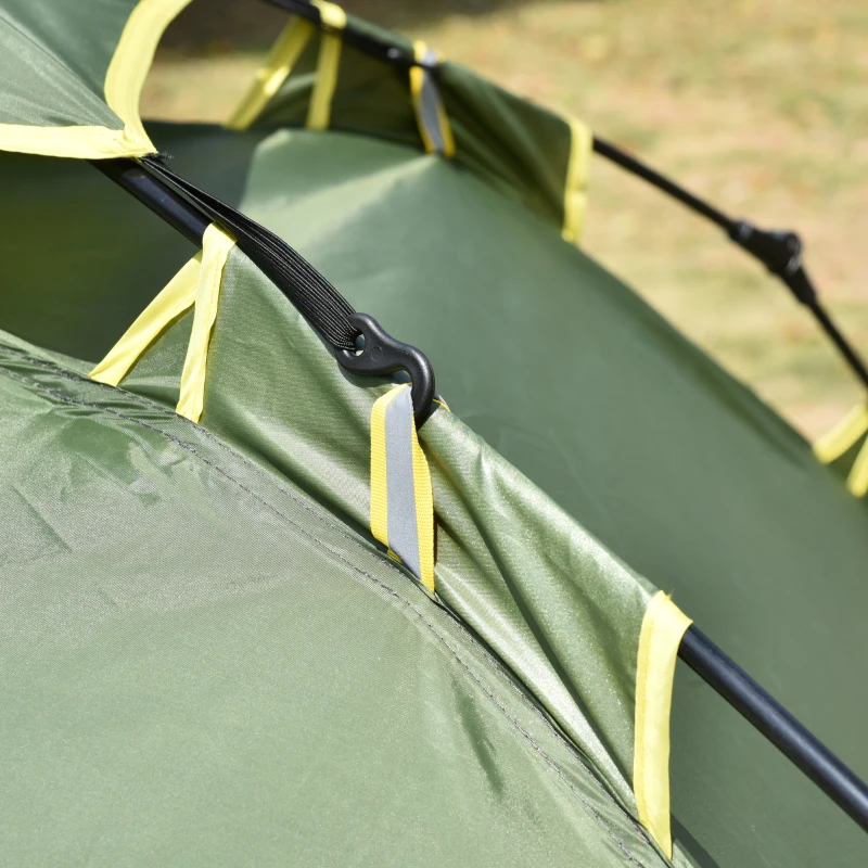 Outsunny Doppelzelt Campingzelt Outdoorzelt Familienzelt Quick-Up-Zelt 2 Erwachsene + 1 Kind 4 Jahreszeiten wasserdicht Tragetasche 2 Türen Polyester + Glasfaser Dunkelgrün 210 x 210 x 140 cm