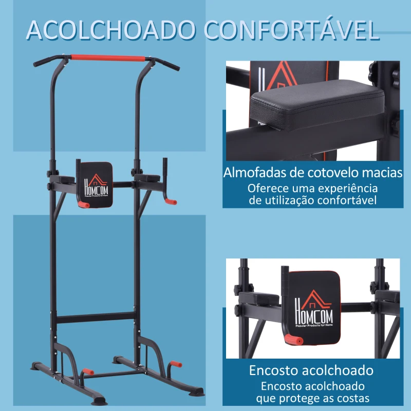 HOMCOM Torre de Exercícios Estação Multifuncional Altura Ajustável com 7 Orifícios para Treinamento Fitness para Casa Academia Escritório Carga Máxima 120kg 123x98x189-239cm Preto e Vermelho