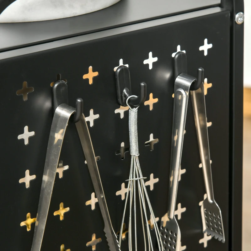 HOMCOM Carrinho de Cozinha com Rodas Carrinho de Armazenamento de 3 Níveis com 5 Ganchos 2 Cestas Alça de Transporte e Rodas com Freio para Casa de Banho Escritório Dormitório 70x33,4x80,5cm Preto