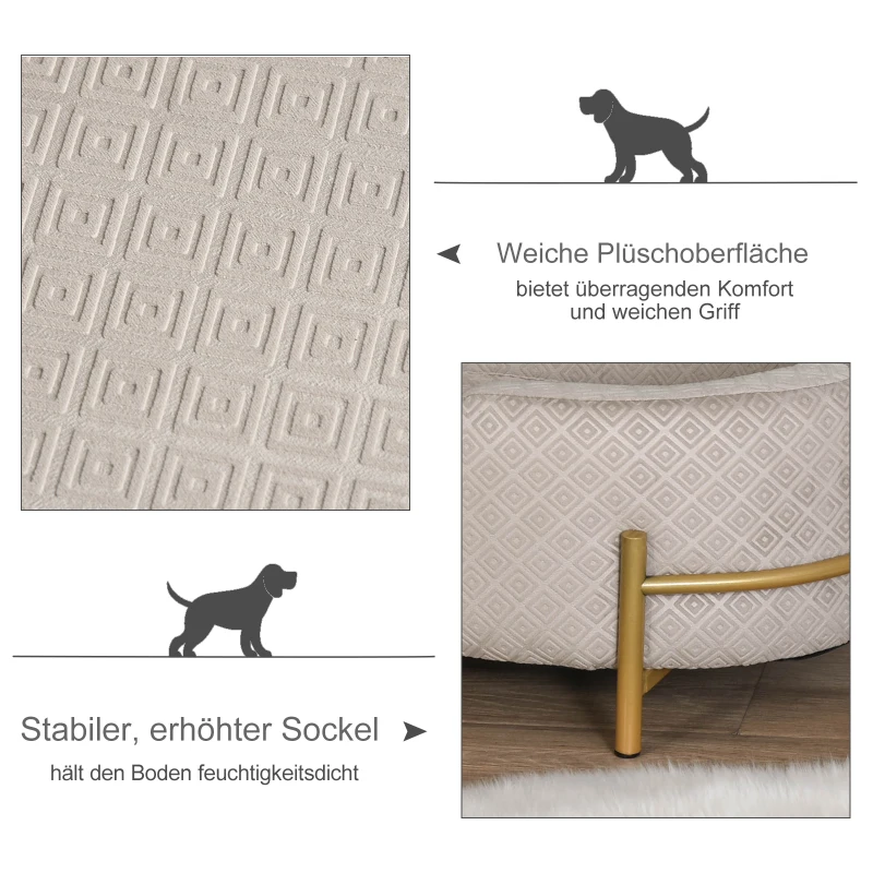 PawHut Huisdierenbank hondenbank kattenbank zacht rugleuning metalen poten grijs