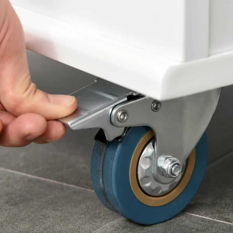 HOMCOM Carrinho de Cozinha com Rodas Carrinho de Cozinha com Bancada Rebatível 3 Gavetas 1 Armário com Prateleira Interior Ajustável e Suporte para Temperos 128,8x75,5x92,5cm Branco e Natural