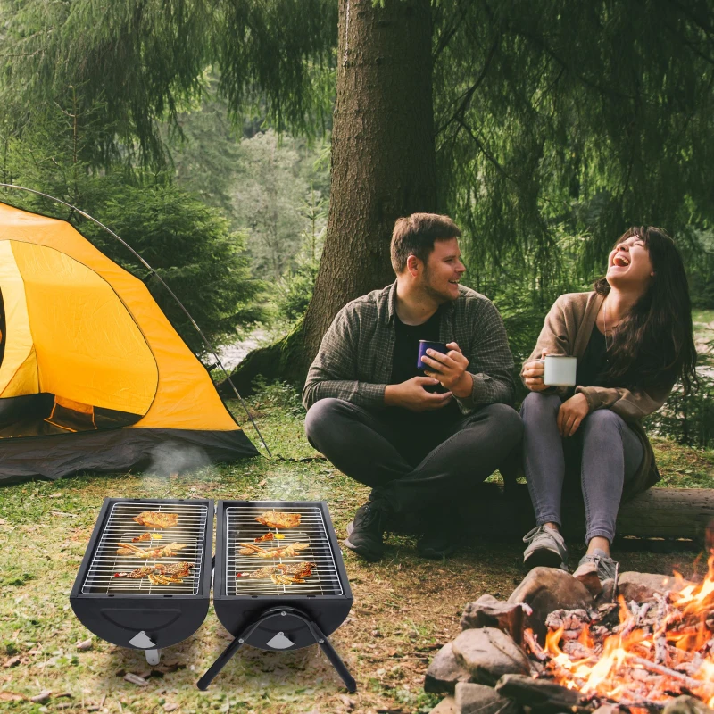 Outsunny Portable Folding Charcoal BBQ Grill Outdoor Tabletop Barbecue Grill Easy to Carry for Garden Camping Picnic Party