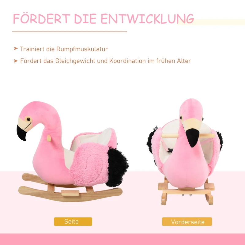 HOMCOM Schommelpaard met veiligheidsgordel schommelspeelgoed flamingo handgrepen pluche