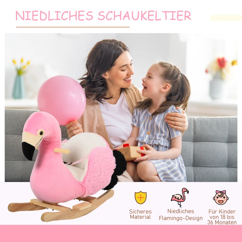 HOMCOM Schommelpaard met veiligheidsgordel schommelspeelgoed flamingo handgrepen pluche