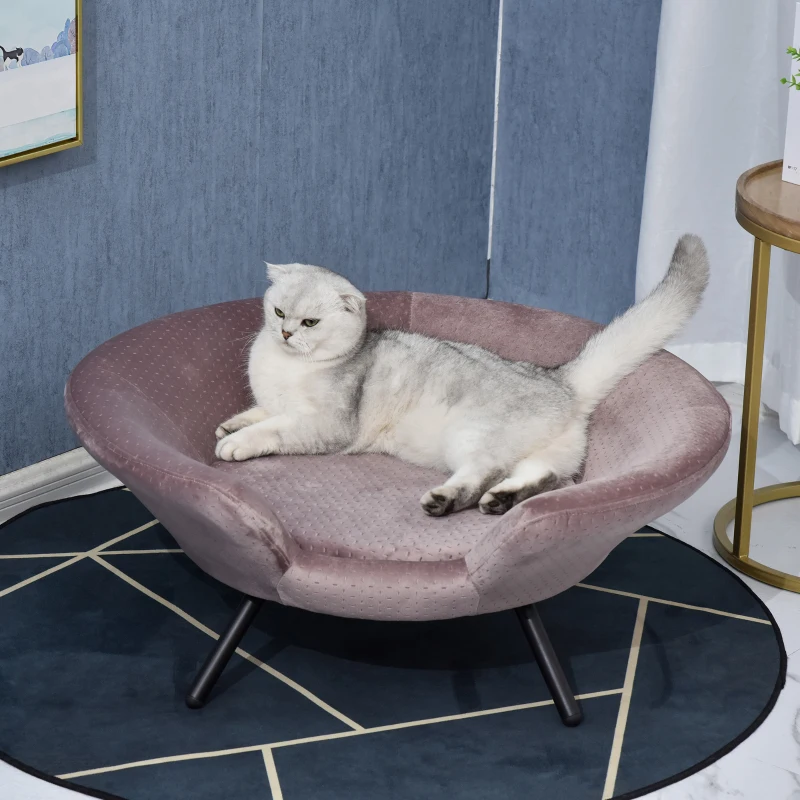 PawHut Hundesofa in Beckenform mit Weichem Bezug, Haustiersofa mit Metallbeinen, Hundebett, Katzensofa, 74 x 68,5 x 31 cm