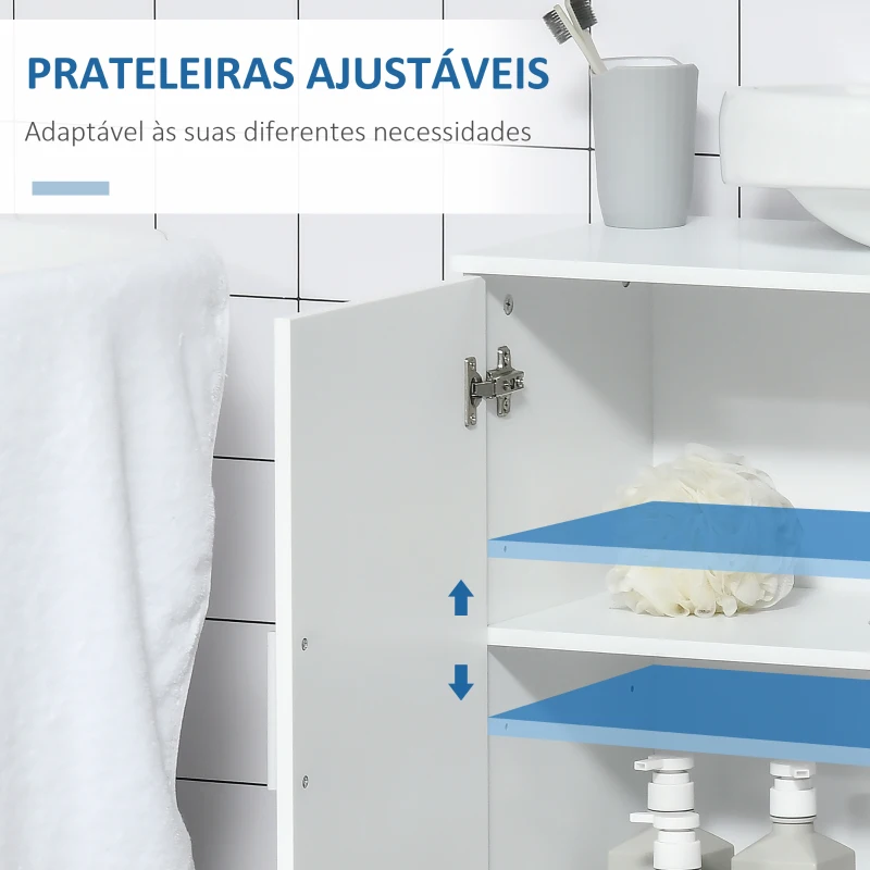 kleankin Móvel para Lavatório Pousar Armário Casa de Banho de Madeira com 2 Portas e Prateleira Interior Ajustável Moderno 60x30x60cm Branco