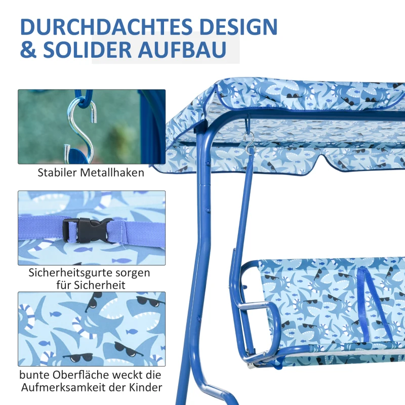 huśtawka z dachem huśtawka dziecięca stelaż zewnętrzny 3–8 lat metal niebieski