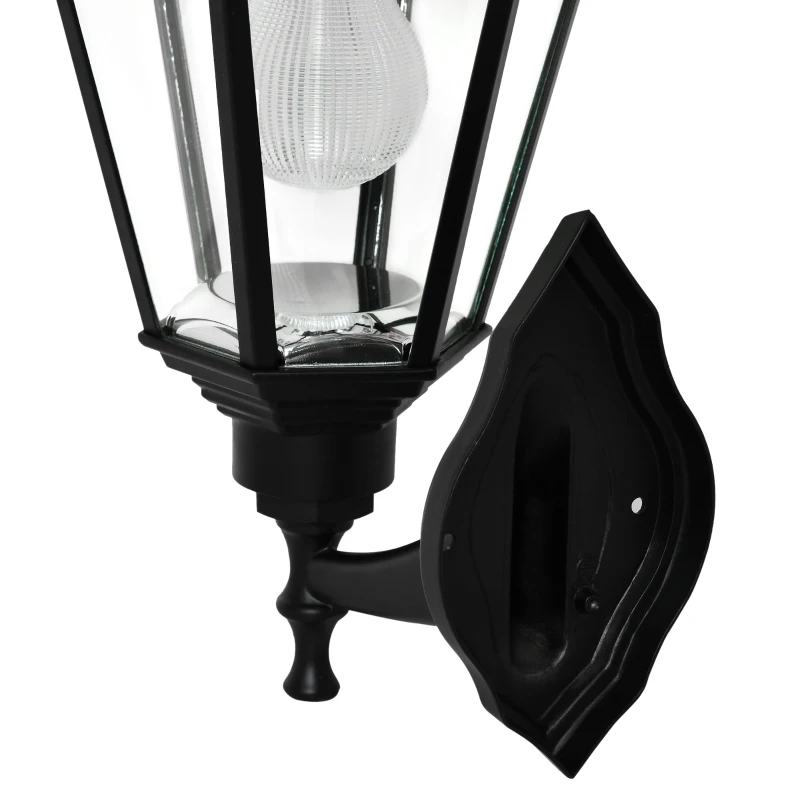 Outsunny Wandleuchte Wandlampe Terrassenleuchte Gartenlampe mit Lichtsteuerung Solarbetrieben Pavillon Zelt Outdoor Gartenbeleuchtung Schwarz 23 x 26 x 47 cm