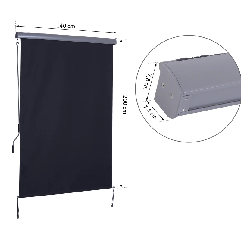 Outsunny Verticale luifel privacybescherming zonnewering windbescherming verticaal rolgordijn 1,4 x 2 m