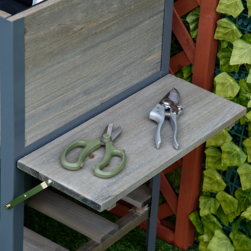 Outsunny Hochbeet Pflanzkasten mit 2 faltbaren Ablagen unterer Ablagefläche Blumenkasten Blumentopf Kräuterbeet Massivholz Hellgrau 140 x 46 x 75,5 cm