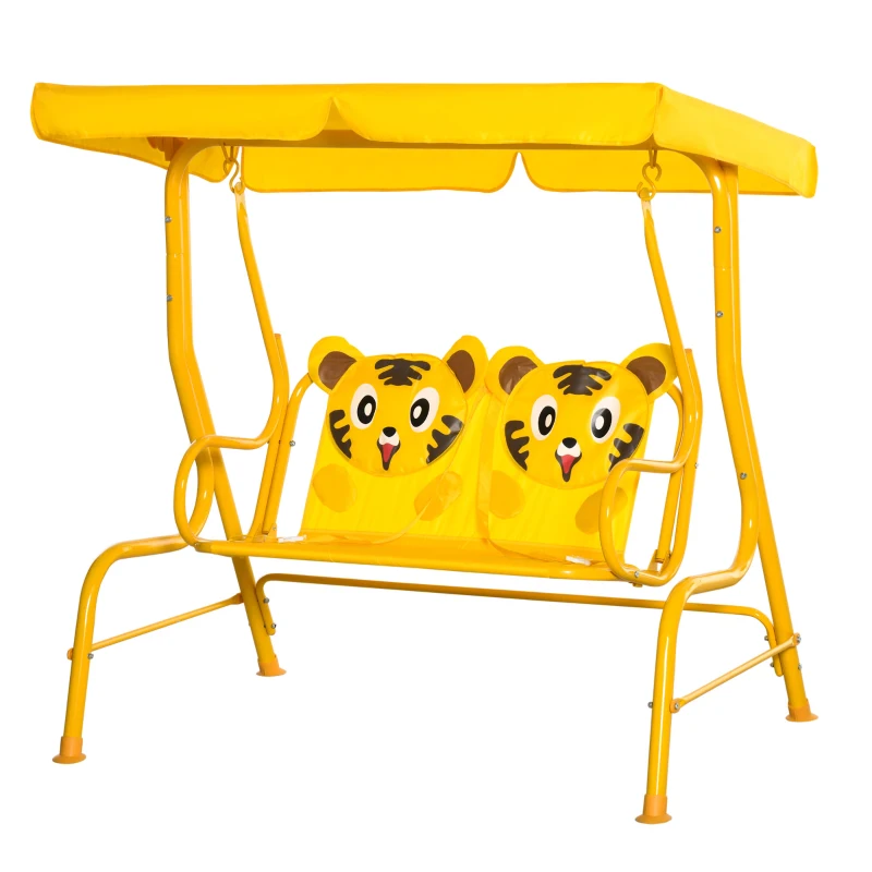 Outsunny kinderschommelstoel met dak voor 3-6 jaar geel 110 x 74 x 113 cm