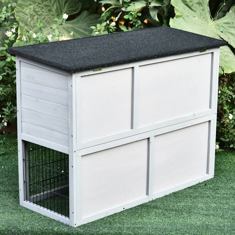 PawHut® Zagroda dla Zajęcy Klatka dla Królików z Kojcem Dwupiętrowa Lite Drewno Szary