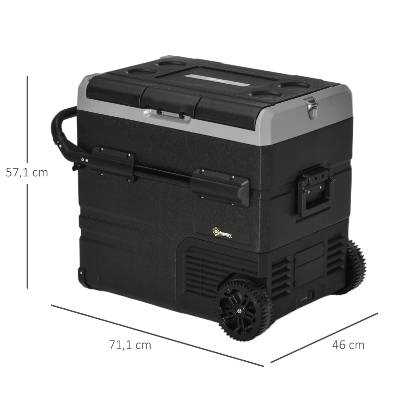 Outsunny Geleira Elétrica de Compressor Portátil 45L Geleira de Carro CC 12V/24V Temperatura até -20℃ com Tela Tátil Alça Retrátil e Rodas 71,1x46x50,6cm Preto