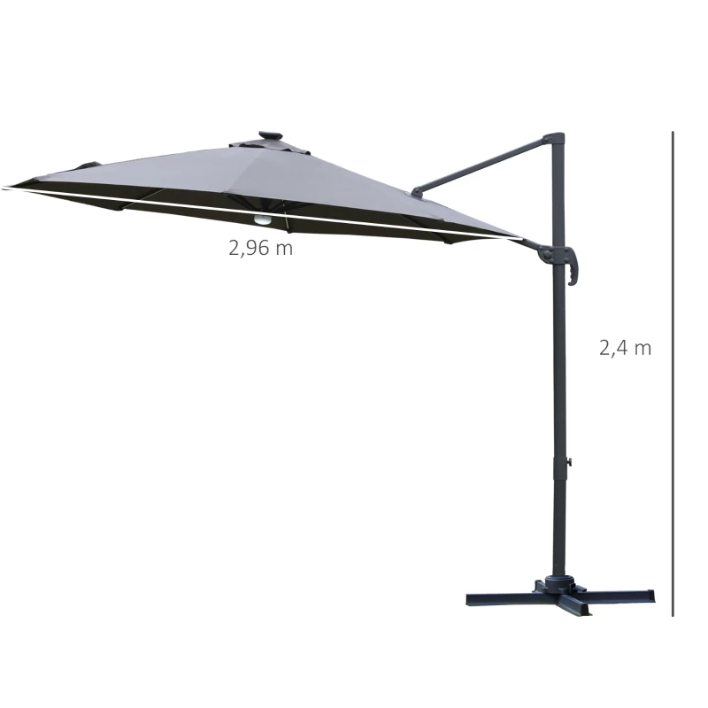 Parasol 3 x 3 m, parasol na wysięgniku, aluminiowy, Parasol rzymski z oświetleniem solarnym LED, z możliwością obracania o 360°