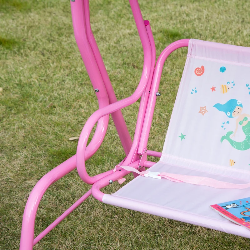 Outsunny Kinder Hollywoodschaukel 2-Sitzer Kinderschaukel mit verstellbarem Sonnendach Gartenschaukel für 3-6 Jahre Kinder Metall Rosa 110 x 74 x 113 cm