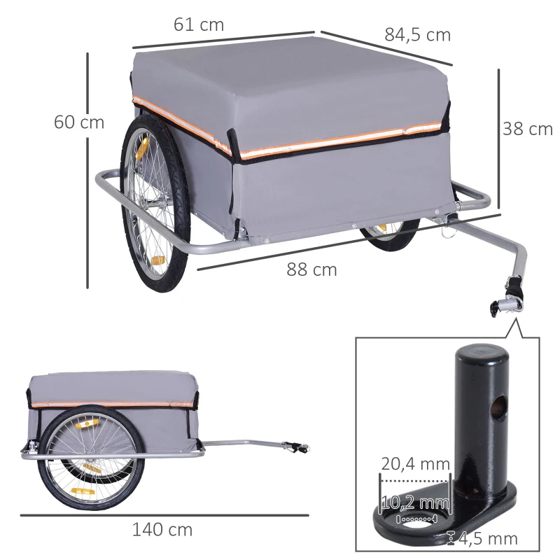 HOMCOM Transportaanhanger fietsaanhanger fiets opvouwbaar CargoTrailer grijs(m-3)