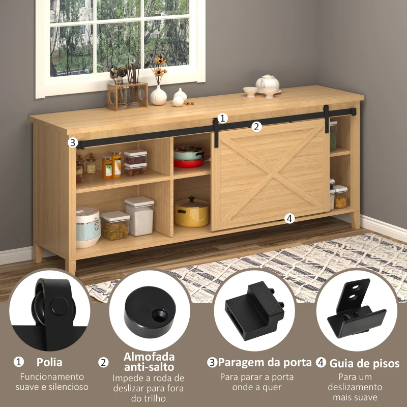 HOMCOM Ferragens para Porta Corredeira 200cm Kit de Acessórios para Porta Corredeira de Madeira com 2 Trilhos de Aço Carga Máxima 20 kg Preto